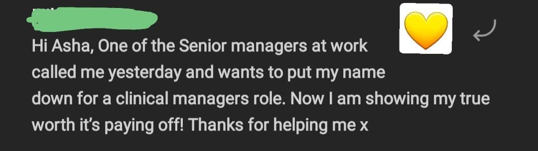 Client message: a senior manager put their name forward for a clinical manager role